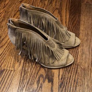 Fringe heeled sandal booties